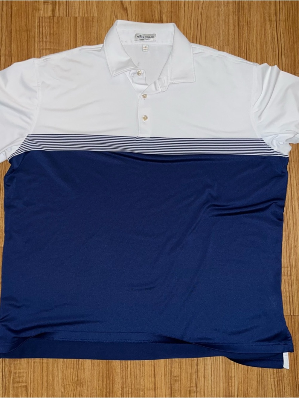 Peter Millar White and Navy Two-Tone Golf Polo